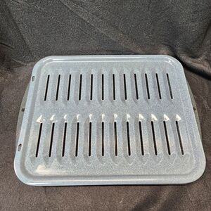 Vintage Oven Broiler Pan & Tray Rack Gray Speckled Enamel Metal 16 3/8" X 12 5/8